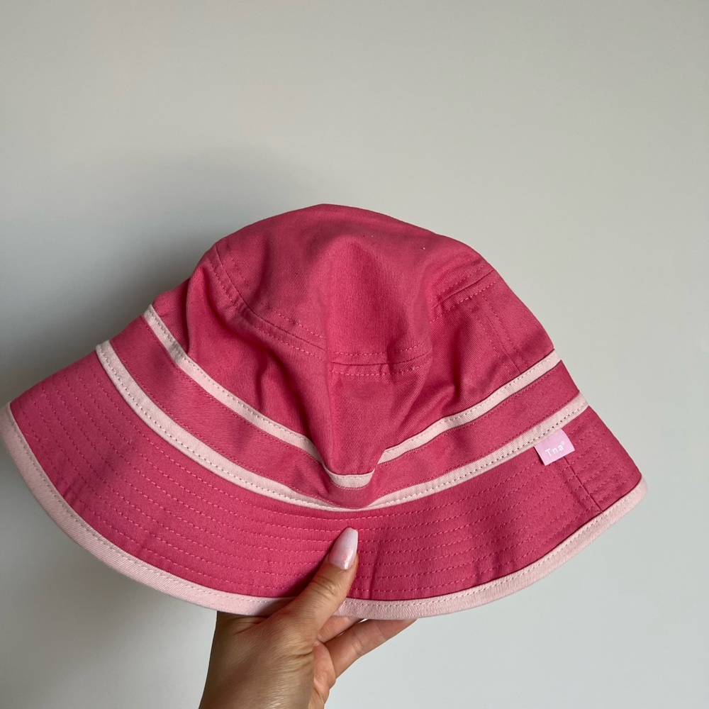 Aritzia Pink Bucket Hat with Stripes